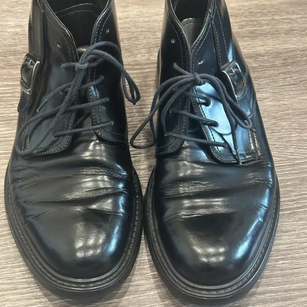 JF J. Ferrar Black Patent Leather Lace-Up Dress Boot Side Buckle Made in Italy 9